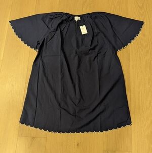 Navy Blue Scalloped Sleeve Top